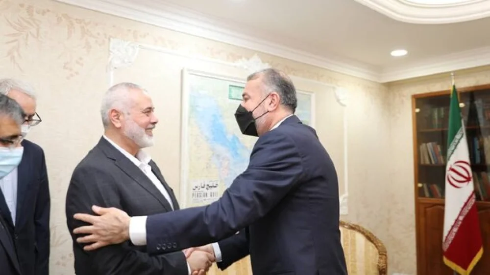Iran's Foreign Minister Hossein Amir-Abdollahian and senior Hamas leader Ismail Haniyeh met to speak about Israel and the Palestinians, among other Mideast issues, in Doha, Qatar, on Jan. 11, 2022. Credit: Mehr News Agency.
