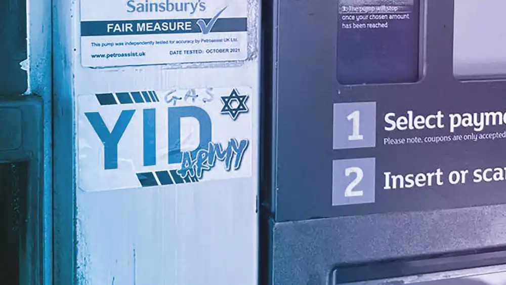 Grafitti on a sticker for the "Yid Army" supporters of London's Tottenham Hotspur soccer club. Credit: Community Security Trust.