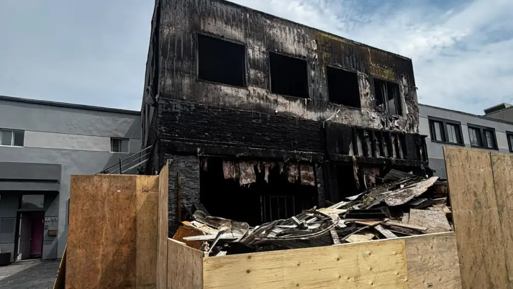Nöam, a kosher restaurant in Montreal, is seen after a fire on Aug. 1, 2026. Credit: B’nai Brith Canada.
