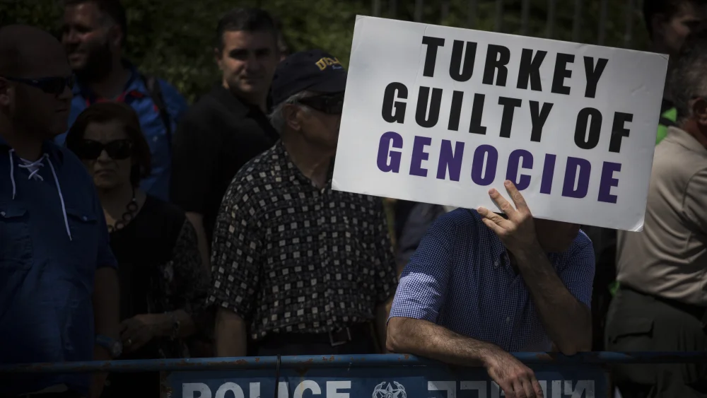 Members of Jerusalem's Armenian community protest outside the Knesset following the Israeli government's diplomatic agreement with Turkey, July 5, 2016. Photo by Hadas Parush/Flash90.