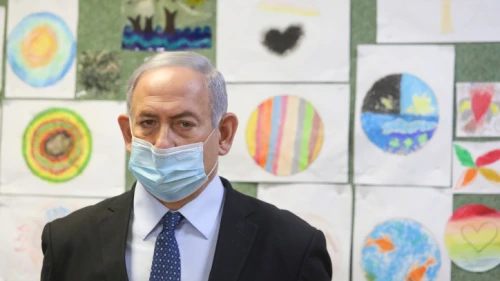 Israeli Prime Minister Benjamin Netanyahu visitd a school in Jerusalem ahead of the opening of the school year, Aug. 25, 2020. Photo by Marc Israel Sellem/POOL.