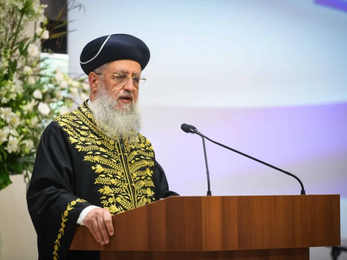 Israel's Chief Sephardic Rabbi David Yosef speaks during a swearing in ceremony for new judges in the Rabbinical Court, held at the President's Residence in Jerusalem, June 10, 2025. Photo by Arie Leib Abrams/Flash90.
