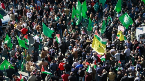 Palestinian supporters of Hamas participate in a rally marking the 31st anniversary of the founding of the terror organization, in Nablus on Dec. 14, 2018. Photo by Nasser Ishtayeh/Flash90.