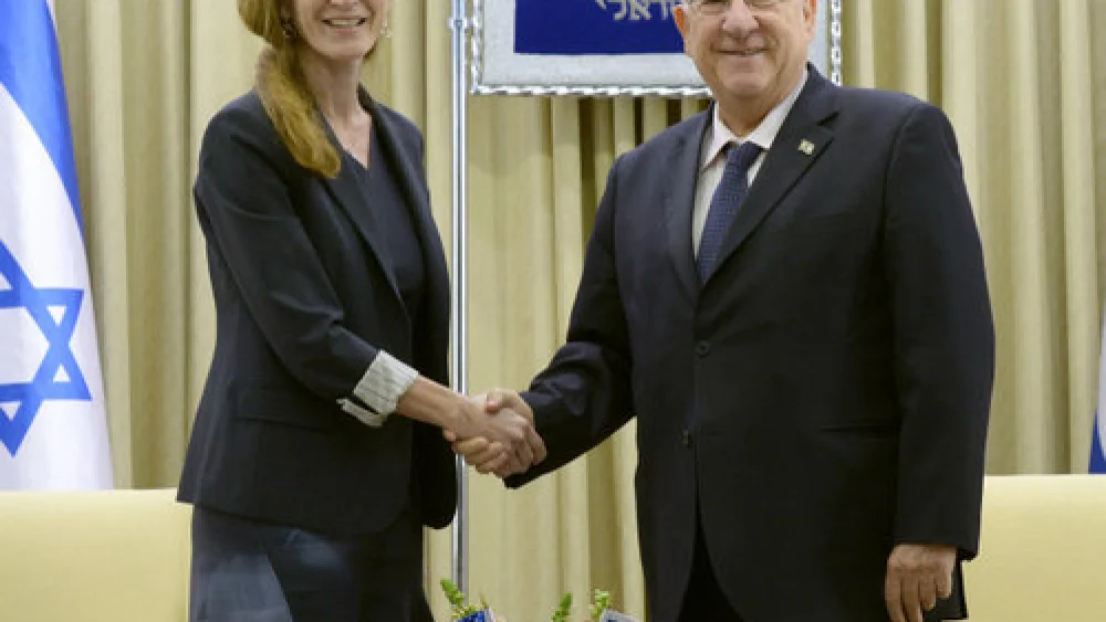 U.S. Amb. to the U.N. Samantha Power with Israeli President Reuven Rivlin at the president's residence in Jerusalem in Feb. Credit: Kobi Gideon/GPO.