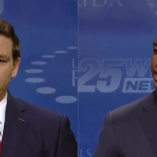 Republican Ron DeSantis squares off in a Florida gubernatorial debate with Democrat Andrew Gillum. Credit: Screenshot.