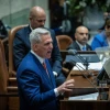 U.S. House Speaker Kevin McCarthy speaks during the opening of the summer session at the Knesset in Jerusalem, May 1, 2023. Photo by Yonatan Sindel/Flash90.