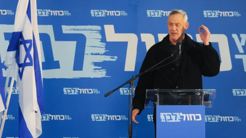 Benny Gantz of the Blue and White Party speaks to members of the Druze community in the town of Daliyat al-Karmel in northern Israel on March 7, 2019. Credit: Meir Vaknin/Flash90.