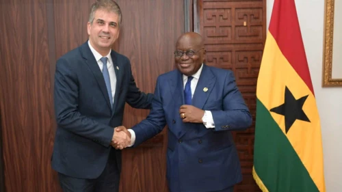Israeli Foreign Minister Eli Cohen (left) meets with the President of Ghana Nana Akufo-Addo in Accra. July 26, 2023. Credit: Israeli Foreign Ministry.
