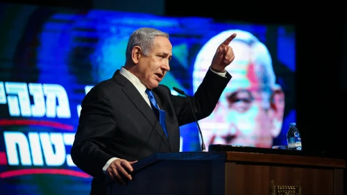Israeli Prime Minister Benjamin Netanyahu at a Likud Party election rally in Migdal HaEmek in northern Israel on Feb. 25, 2020. Photo by David Cohen/Flash90.
