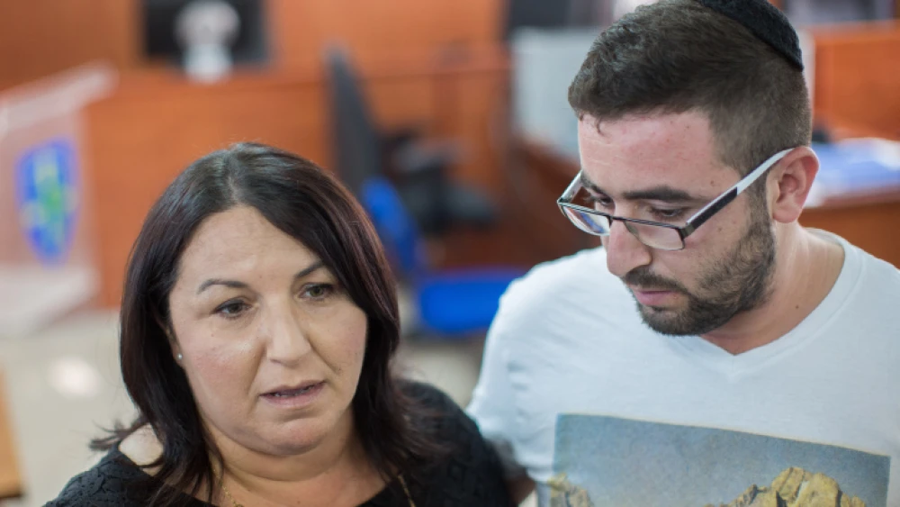 The mother of Danny Gonen at Israel's Ofer military court near the West Bank city of Ramallah on Aug. 17, 2015. Photo by Yonatan Sindel/Flash90.
