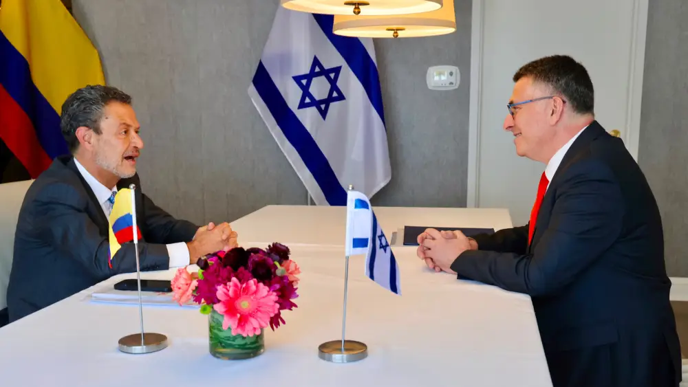 Colombia's incoming foreign minister Omar Bola Escobar meets with Israeli Foreign Minister Gideon Sa'ar in Washington on July 14, 2026. Credit: Shmulik Almany/Israeli Foreign Ministry.