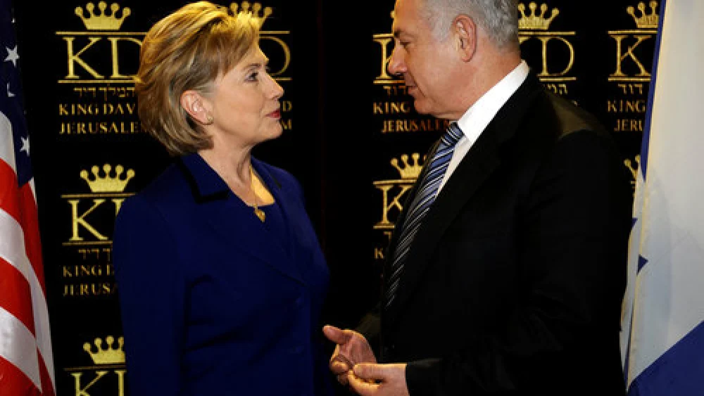 Click photo to download. Caption: Hillary Clinton, then U.S. secretary of state, with Israeli Prime Minister Benjamin Netanyahu at Jerusalem's King David Hotel in March 2009. Credit: State Department photo by Matty Stern.