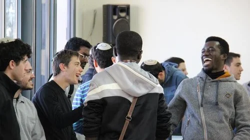 Catholic students in the four-year degree program of Jerusalem-based Salesian Pontifical University visit the yeshiva located on Kibbutz Ma'ale Gilboa. Credit: Courtesy Shalom Hartman Institute.