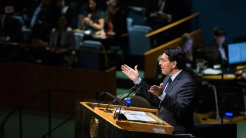 Ambassador to the U.N. Danny Danon speaks at an emergency General Assembly meeting in New York, Dec. 21, 2017. Photo by Amir Levy/Flash90.
