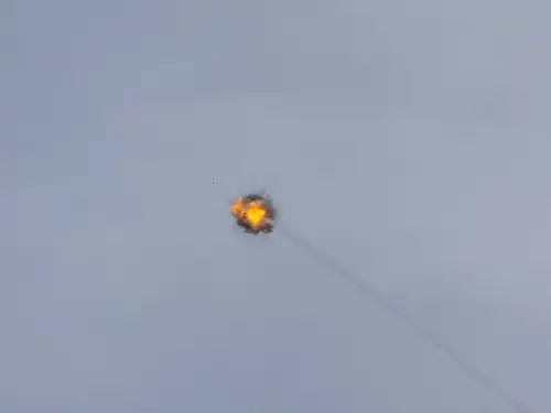 An Iron Dome anti-missile battery intercepts a rocket fired from the Gaza Strip at Israel, Jan. 21, 2024. Photo by Chaim Goldberg/Flash90.