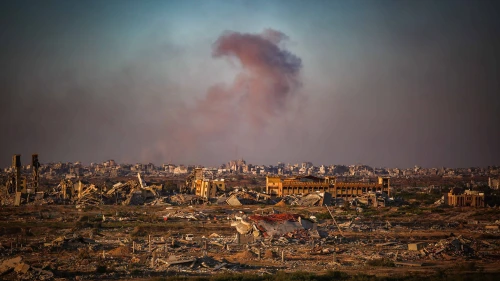 Smoke rises from an Israeli military operation in the northern Gaza Strip on May 21, 2025. Photo by Ali Hassan/Flash90.