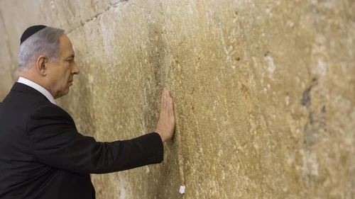Click photo to download. Caption: Prime Minister Benjamin Netanyahu visits the Western Wall in Jerusalem's Old City on March 18, a day after the Israeli election. Credit: Yonatan Sindel/Flash90.