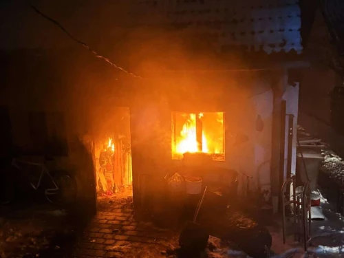 A fire burns on the property of Andreas Büttner, Brandenburg’s commissioner for combating antisemitism, in Templin, Germany, on Jan. 3, 2025. Credit: Courtesy of Ron Prosor.