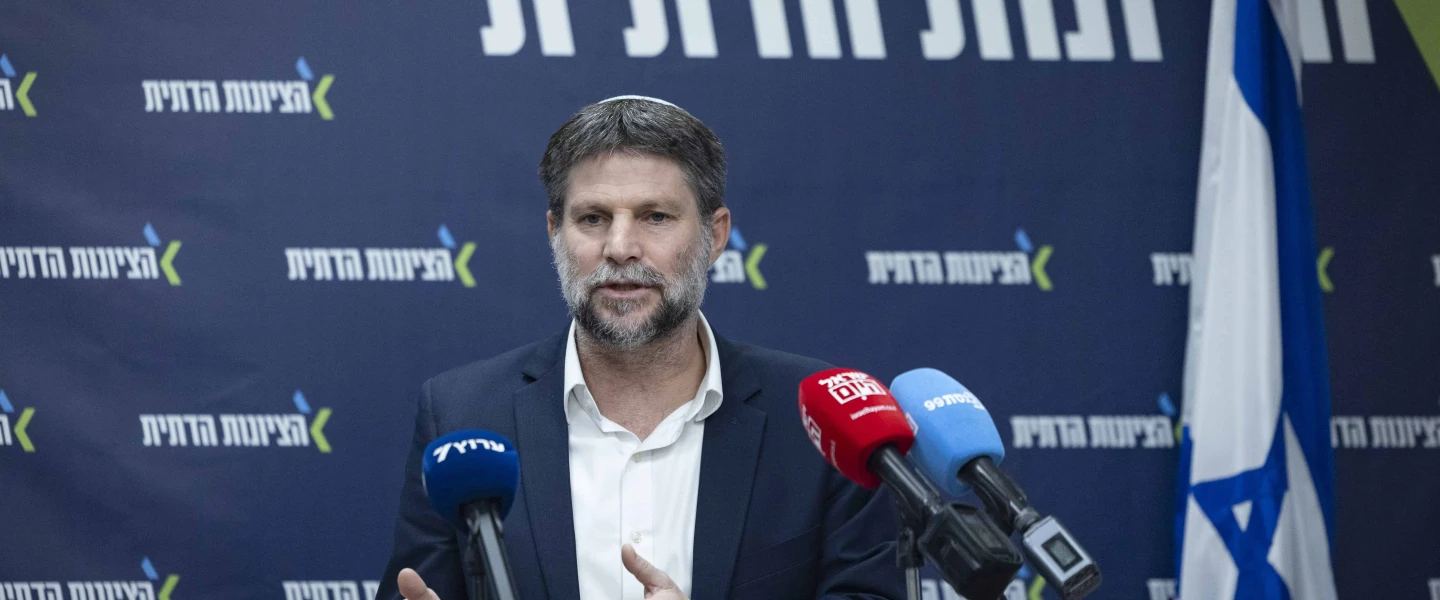 Finance Minister and head of the Religious Zionist Party Bezalel Smotrich leads a faction meeting at the Knesset in Jerusalem, Jan. 12, 2026. Photo by Chaim Goldberg/Flash90.