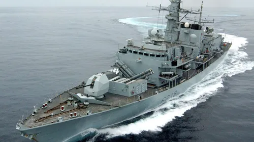 “HMS Montrose,” a Royal Navy Frigate, performs a tight turn during the Marstrike 05 series of exercises on March 22, 2005. Credit: Mick Storey via Wikimedia Commons.