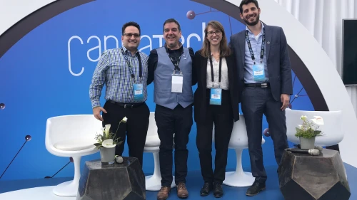 Yona Levy, Saul Kaye, Maayan Weisberg, and Avihu Tamir at CannaTech 2018 Credit: Eliana Rudee