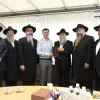 From left: Rabbi Moshe Moskovitz of Kharkov, Rabbi Shlomo Wilhelm of Zhitomir, Rabbi Avraham Wolff of Odessa, Ukrainian President Volodymyr Zelenskyy, Rabbi Shmuel Kaminezki of Dnipro, Rabbi Moshe Asman of Kiev and Rabbi Pinchas Vishedsky of Donetsk. Credit: Chabad.org/News.
