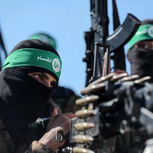 A Hamas parade near the Israel-Gaza border marking the anniversary of the 2014 war ("Operation Protective Edge") with Israel, July 19, 2023. Photo by Majdi Fathi/TPS.