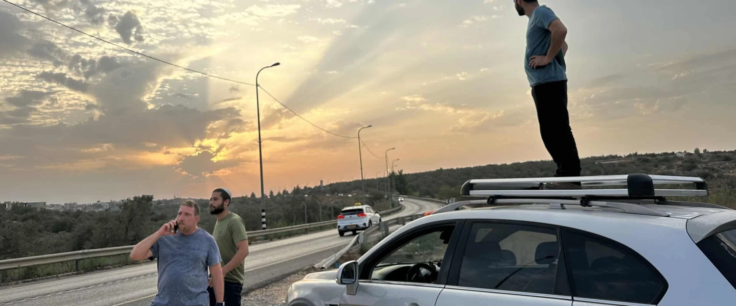 Residents of Karnei Shomron patrol Route 55 in Samaria, on Oct. 10, 2023. Credit: Courtesy of Judith Segaloff.