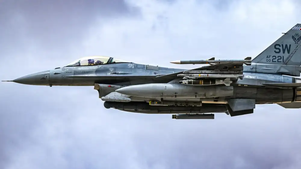 A United States Air Force F-16 fighter jet patrols the skies over the Middle East, July 2026. Credit: U.S. Central Command.