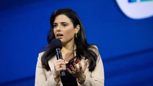 Israeli Interior Minister Ayelet Shaked speaks at a conference of the Israeli Television News Company in Jerusalem on March 7, 2022. Photo by Yonatan Sindel/Flash90.