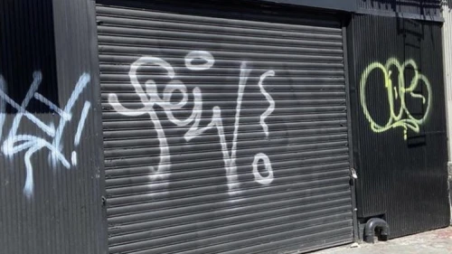 Anti-Semitic graffiti found outside the House of Lancry fashion store in the Crown Heights neighborhood of Brooklyn, N.Y. Credit: Courtesy.