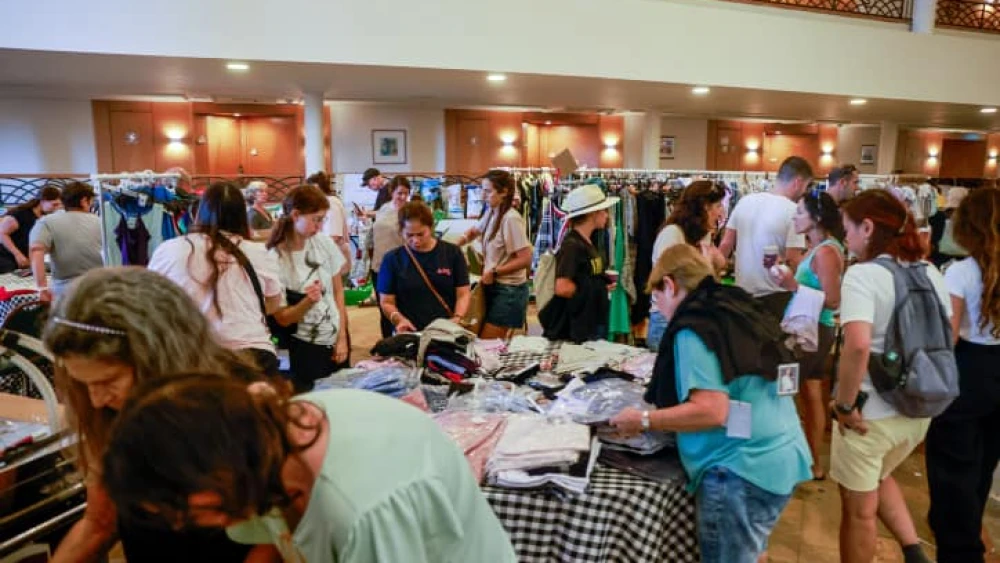 Residents of Kibbutz Be'eri are now living at a hotel near the Dead Sea, Oct. 20, 2023. Photo by Yossi Zamir/Flash90.