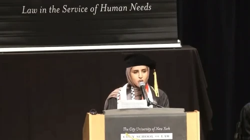 CUNY Law School graduation speaker Fatima Mohammed, May 12, 2023. Source: Screenshot/SAFECUNY Twitter.