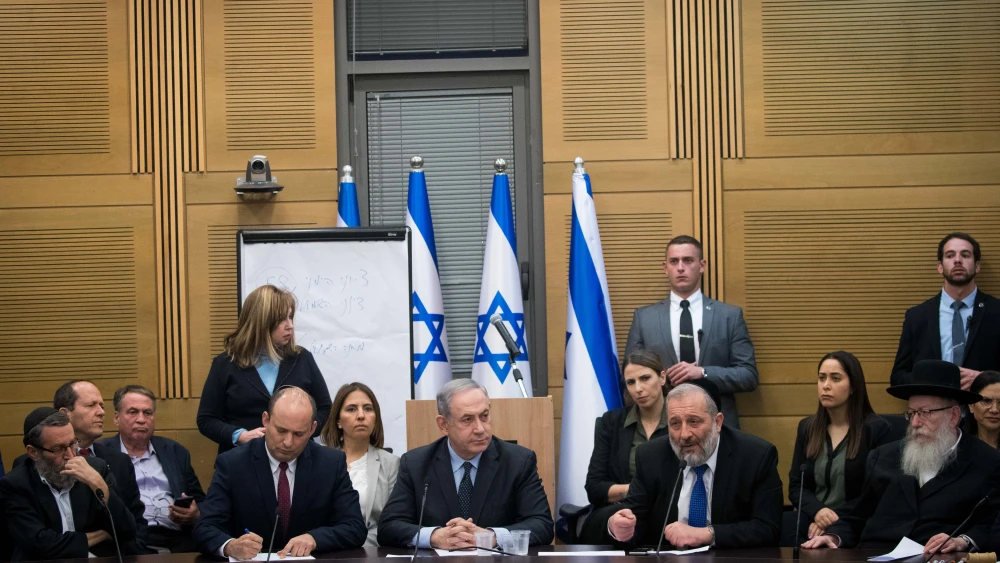 Israeli Prime Minister Benjamin Netanyahu meets with the heads of the right-wing parties on March 4, 2020, two days after the third round of elections in Israel. Photo by Yonatan Sindel/Flash90.