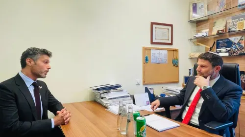 Religious Zionism Party leader Bezalel Smotrich (right) meets with United Arab Emirates Ambassador to Israel Mohamed Al Khaja at the Knesset in Jerusalem, Dec. 7, 2022. Credit: Courtesy.