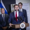 U.S. Vice President JD Vance delivers a statement to the media alongside U.S. Middle East envoy Steve Witkoff and Jared Kushner, Kiryat Gat, Israel, Oct. 21, 2025. Photo by Chaim Goldberg/Flash90.