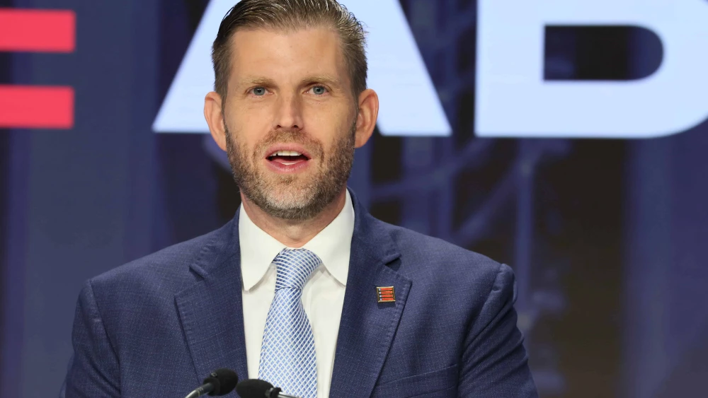 Eric Trump, co-founder and chief strategy officer of American Bitcoin, speaks before ringing the opening bell at the Nasdaq headquarters in New York City, Sept. 16, 2025. Photo by Michael M. Santiago/Getty Images.