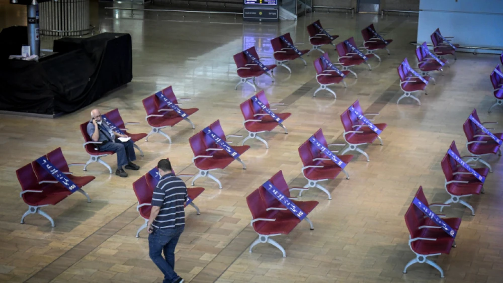 The empty incoming flights hall at the Ben-Gurion International Airport on May 14, 2020. Photo by Flash90.