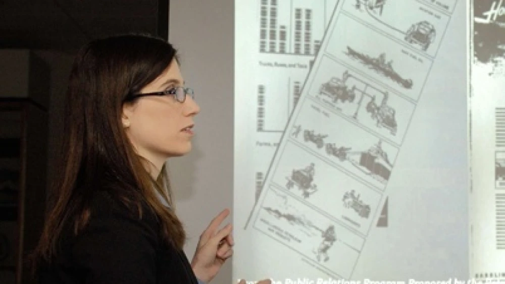 Click photo to download. Caption: Verity Educate Executive Director Dr. Ellen R. Wald makes a presentation. Wald's organization this month released a 152-page report addressing 300 specific points of inaccuracy and inconsistency in the Mideast curricula of the Newton, Mass., school district. Credit: Verity Educate.