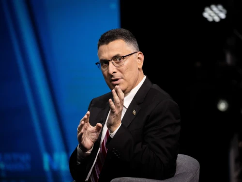 New Hope Party head Gideon Sa'ar speaks during the conference of the Israeli Television News Company in Jerusalem on March 7, 2021. Photo by Yonatan Sindel/Flash90.