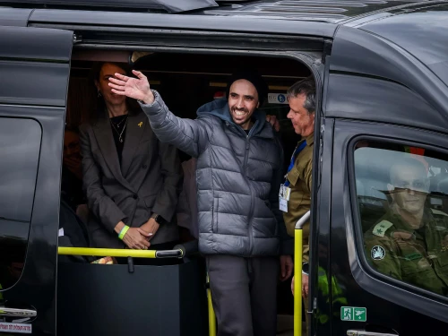 A military helicopter with released hostage Tal Shoham arrives at the Rabin Medical Center in Petah Tikvah, Feb. 22, 2025. Photo by Jamal Awad/Flash90.
