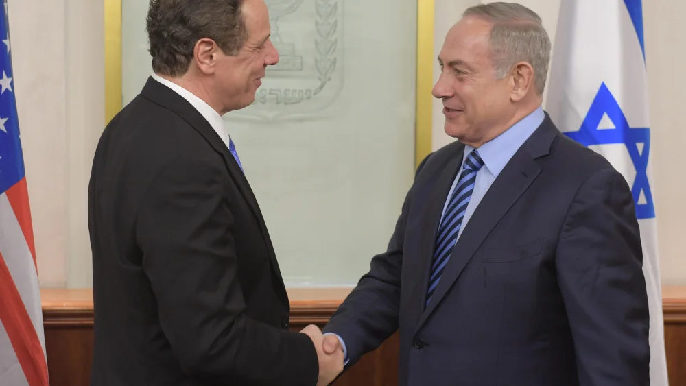Israeli Prime Minister Benjamin Netanyahu with New York Gov. Andrew Cuomo at the Prime Minister's Office office in Jerusalem on March 5, 2017. Photo by Amos Ben Gershom/GPO.