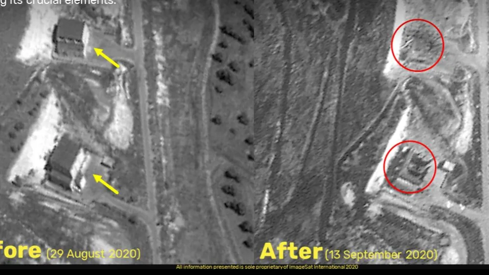 The results of a reported Israeli airstrike on a missile-production factory in the town of al-Safira, outside Aleppo, in northern Syria on Sept.11, 2020. Credit: ImageSat International.