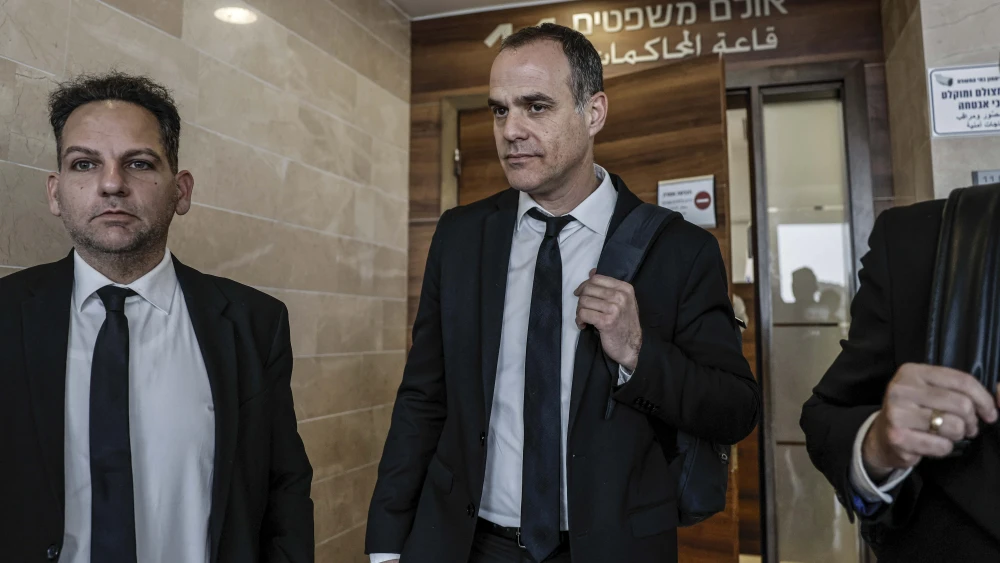 Lawyers gather outside the court hearing for Bezalel Zini, who is suspected of smuggling cigarettes into the Gaza Strip, at the Ashkelon Magistrate’s Court, Feb. 3, 2026. Photo by Tsafrir Abayov/Flash90.