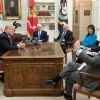 U.S. President Donald Trump, joined by Vice President Mike Pence, meets with U.S. Ambassador to the United Nation Nikki Haley, Secretary of State Rex Tillerson and Secretary of the Treasury Steve Mnuchin in the Oval Office at the White House on Jan. 10, 2018. Credit: Official White House photo by D. Myles Cullen.