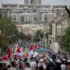 Thousands of Christians march through central Jerusalem to mark the Feast of Tabernacles on Oct. 4, 2023. Photo by Chaim Goldberg/Flash90.