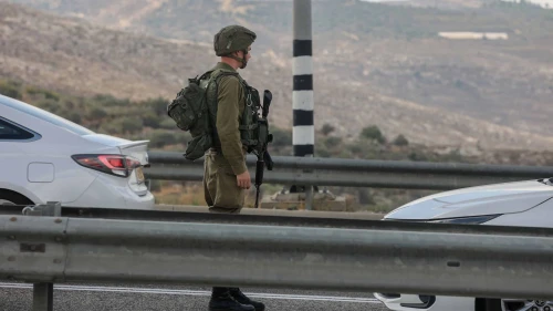 Israel Defense Forces troops at the scene of a car-ramming attack at the Maccabim Crossing near Modiin in central Israel, Nov. 2, 2022. Photo by Flash90.