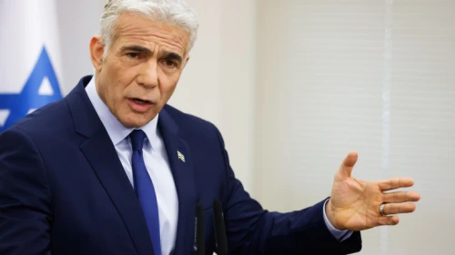 Then-Foreign Minister Yair Lapid speaks during a faction meeting at the Knesset, May 9, 2022. Photo by Olivier Fitoussi/Flash90.