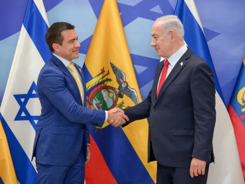 Israeli Prime Minister Benjamin Netanyahu meets with Ecuadorian President Daniel Noboa at the Prime Minister’s Office in Jerusalem, May 5, 2025. Photo by Maayan Toaf/GPO.