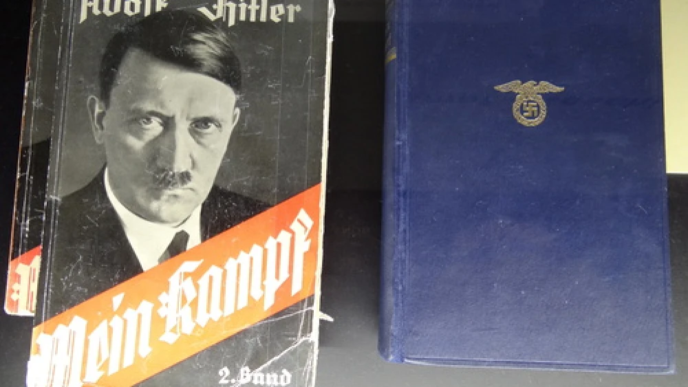 Copies of Adolf Hitler's book "Mein Kampf" at the Documentation Center in Congress Hall in Nuremberg, Germany. Credit: Adam Jones, Ph.D., via Wikimedia Commons